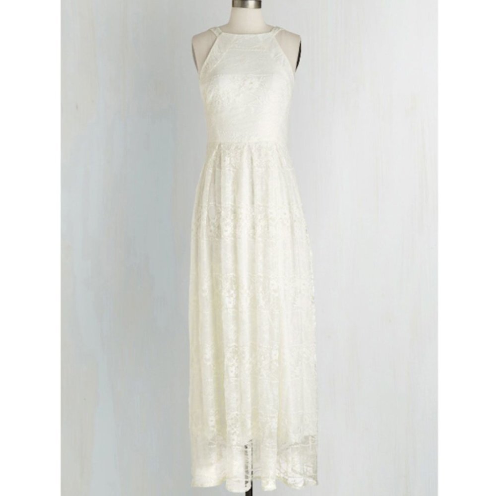 Eva Franco Ivory Lace Midi Dress